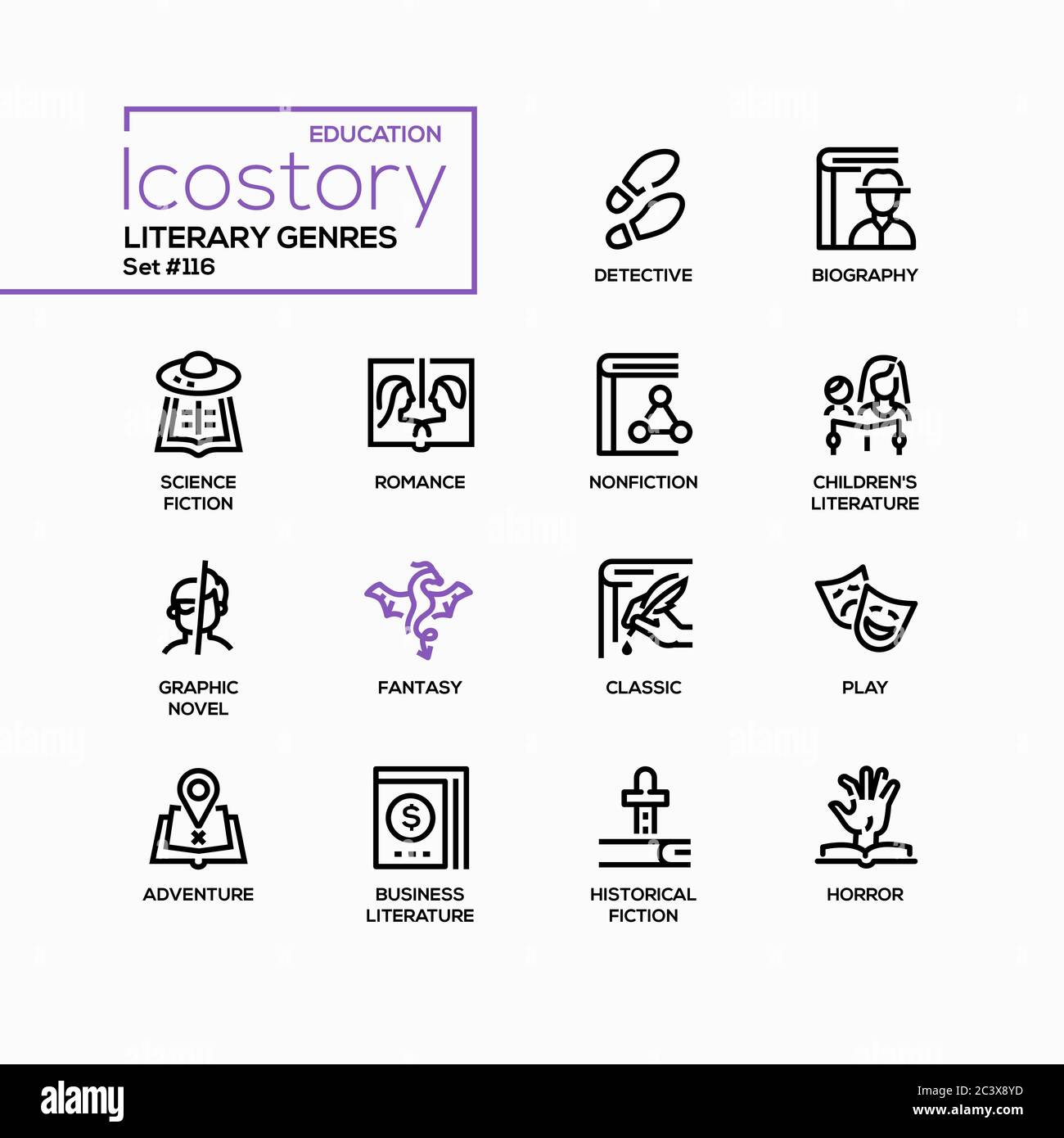 Literarische Genres - Linie Design Stil Symbole gesetzt Stock Vektor