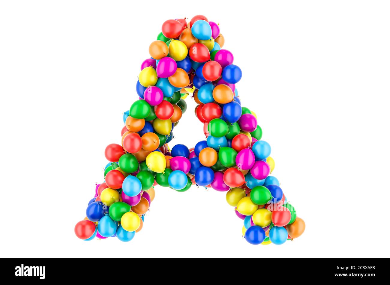 Buchstabe A aus farbigen Ballons, 3D-Rendering isoliert auf weißem Hintergrund Stockfoto