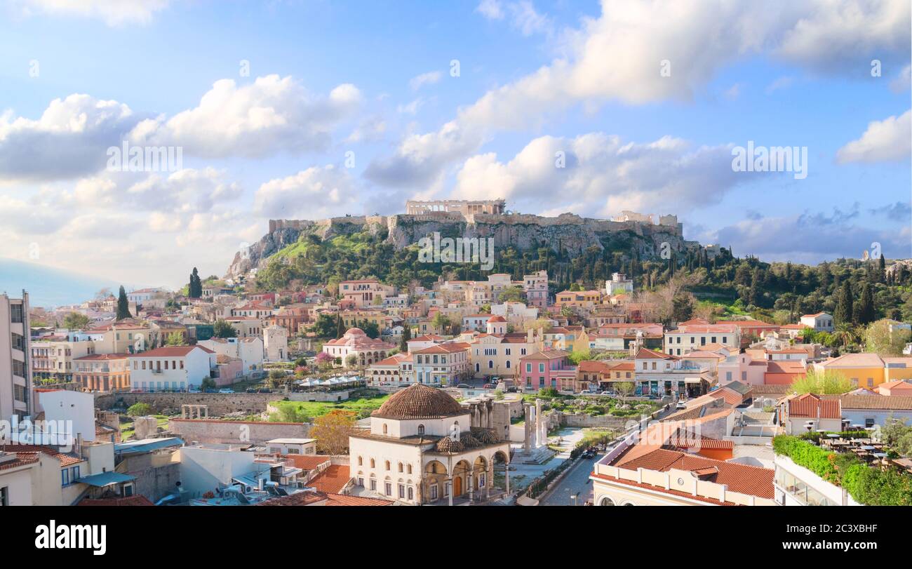 Skyline von Athenth mit Akropolis Stockfoto
