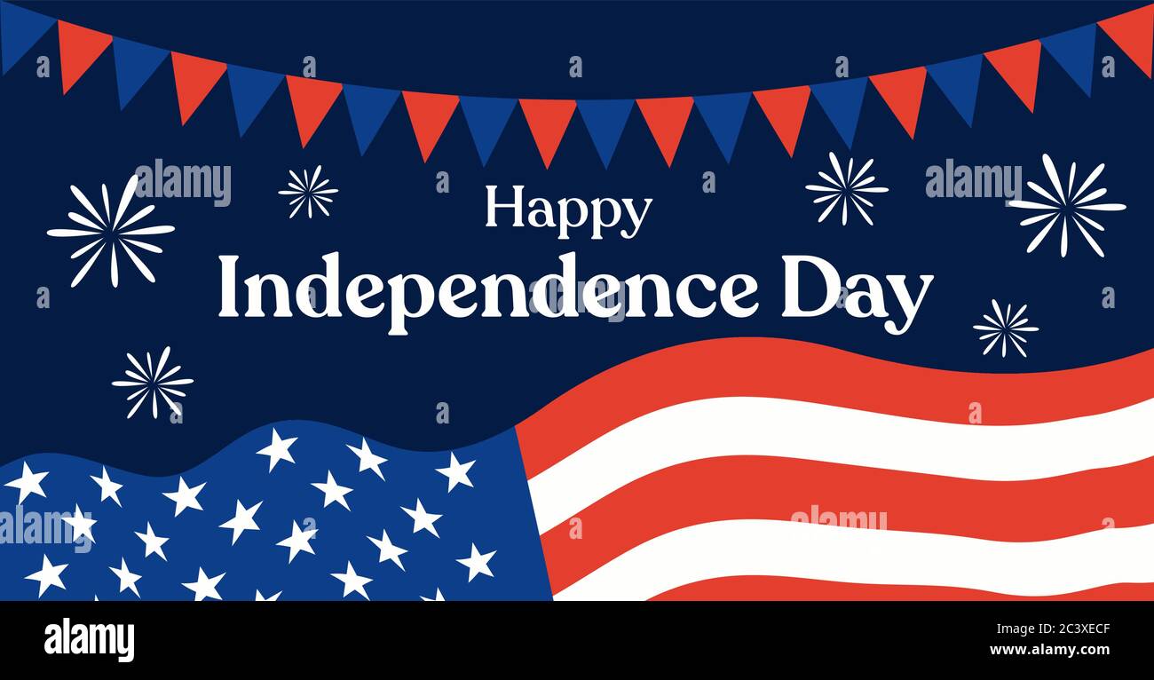 4. Juli Unabhängigkeitstag Feier Banner oder Header. USA National Holiday Design Konzept mit einer winkenden Flagge und Konfetti. Vektorgrafik. Stock Vektor