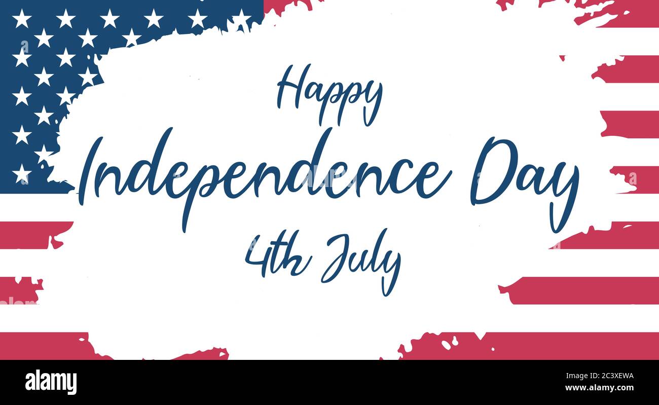 Happy 4. Juli USA Independence Day Grußkarte mit winkender amerikanischer Nationalflagge und handschriftem Text Design. Vektorgrafik. Stock Vektor
