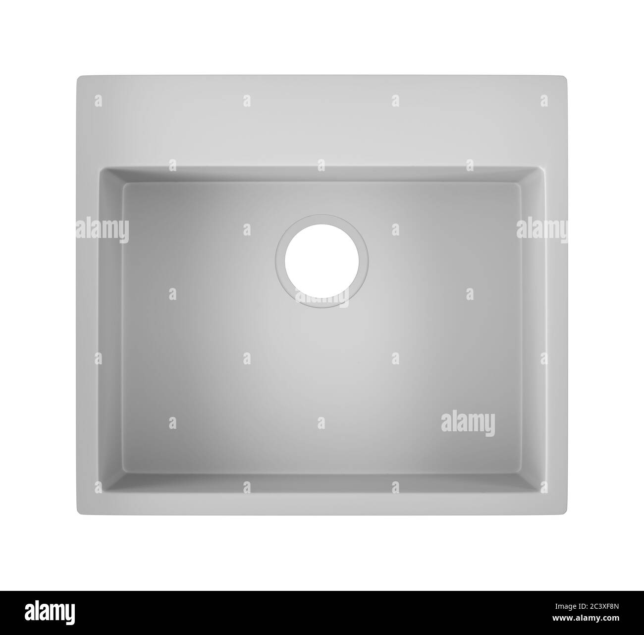 Graues zusammengesetztes Waschbecken isoliert auf weißem Hintergrund, Ansicht von oben Stockfoto
