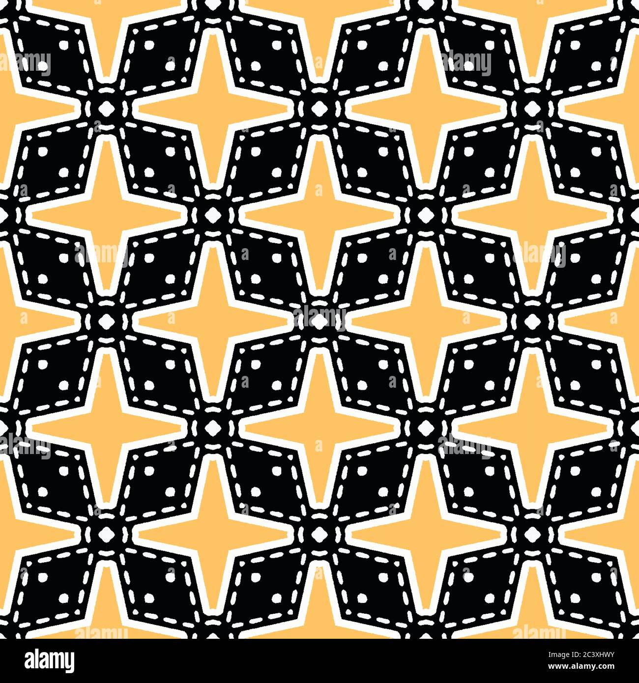 Kühne handgezeichnete Sternblumen-Steppdecke. Vektor Muster nahtloser Hintergrund. Geometrische geometrische abstrakte Illustration. Trendige Einrichtung im Retro-Stil der 1960er Jahre Stock Vektor