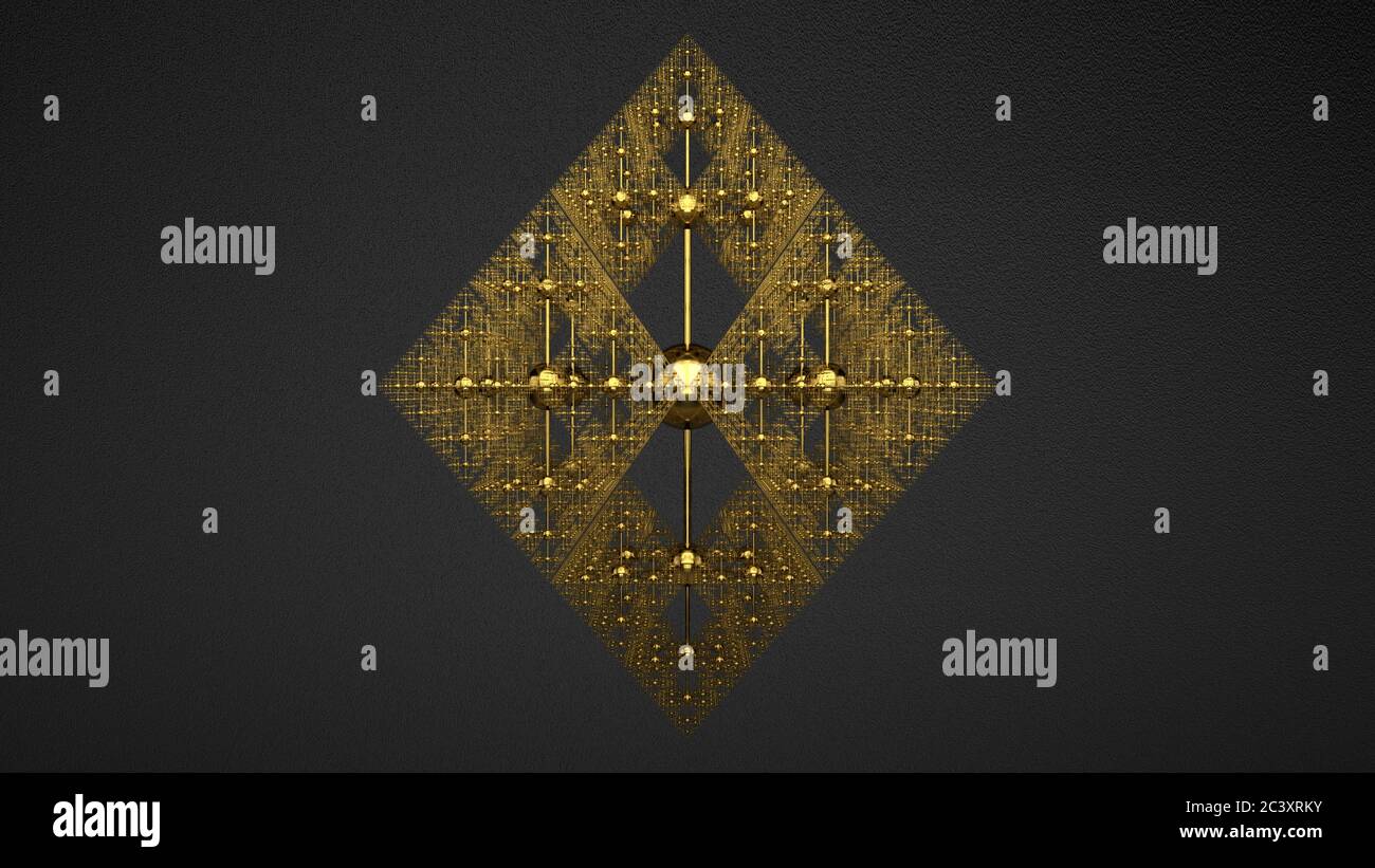 Shiny Gold Metal Kinetic Sculpture of Mathematical Fractal rotiert - Abstract Hintergrund Textur Stockfoto