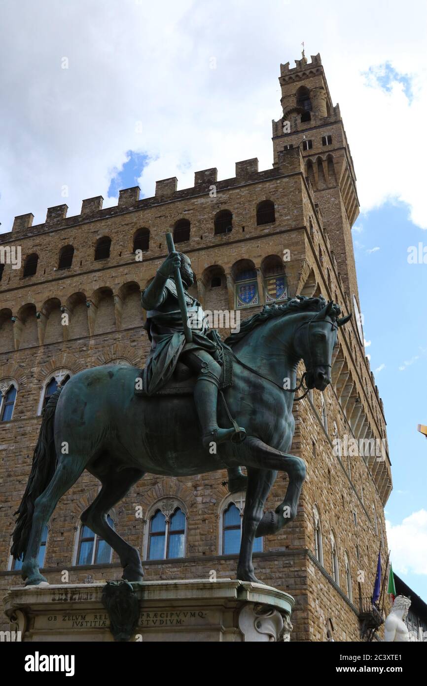 Reiterstatue von Cosimo Medici der erste, Signoria Platz, Florenz, Italien, touristischer Ort Stockfoto