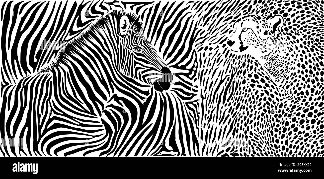 Hintergrund Wildtiere - Muster mit Zebra und Geparden Motiv Stock Vektor