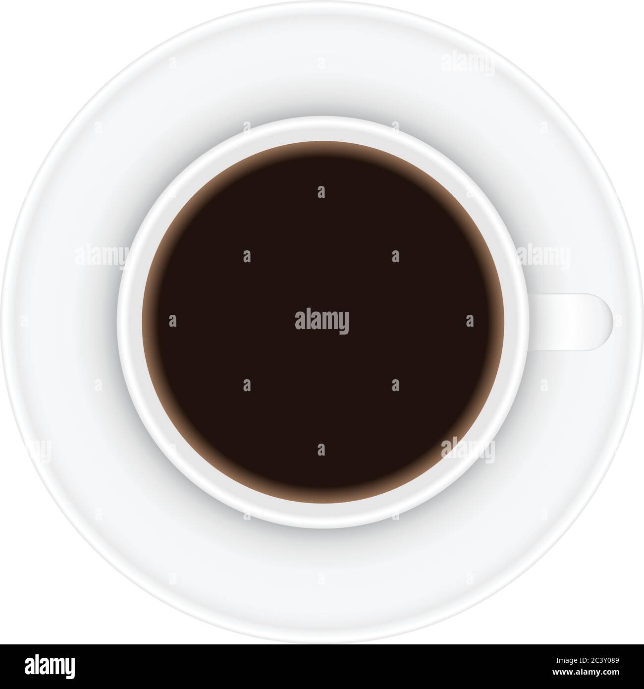 Realistische Abbildung der Kaffeetasse von schwarzem Kaffee. Draufsicht einer Kaffeetasse auf weißem Hintergrund Stock Vektor