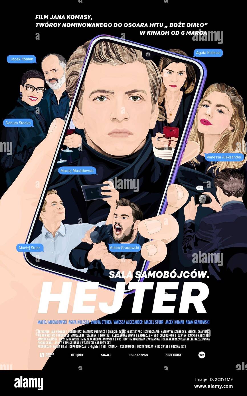 Der Hater Alias Hejter Alias Sala Samobojcow Hjeter Polnisches Plakat Im Uhrzeigersinn Von Grosser Kopfmitte Maciej Musialowski Agata Kulesza Vanessa Aleksander Adam Gradowski Maciej Stuhr Danuta Stenka Jacek Koman 2020 C Netflix