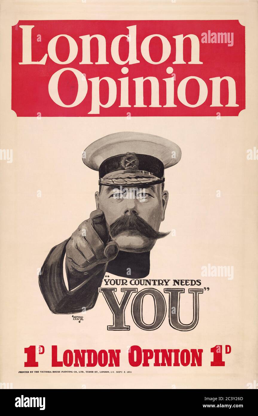 'London Opinion - Your Country Needs You', Lord Horatio Kitchener, British war Poster, Künstler Alfred Leete, Victoria House Printing Co., Ltd., 1914 Stockfoto
