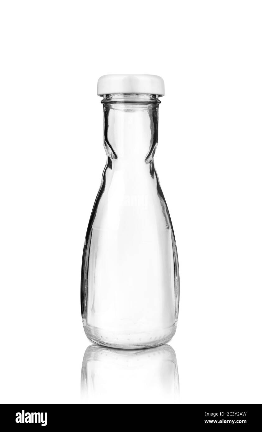 Leere Glasflasche, isoliert auf weißem Hintergrund. Mit Beschneidungspfad Stockfoto