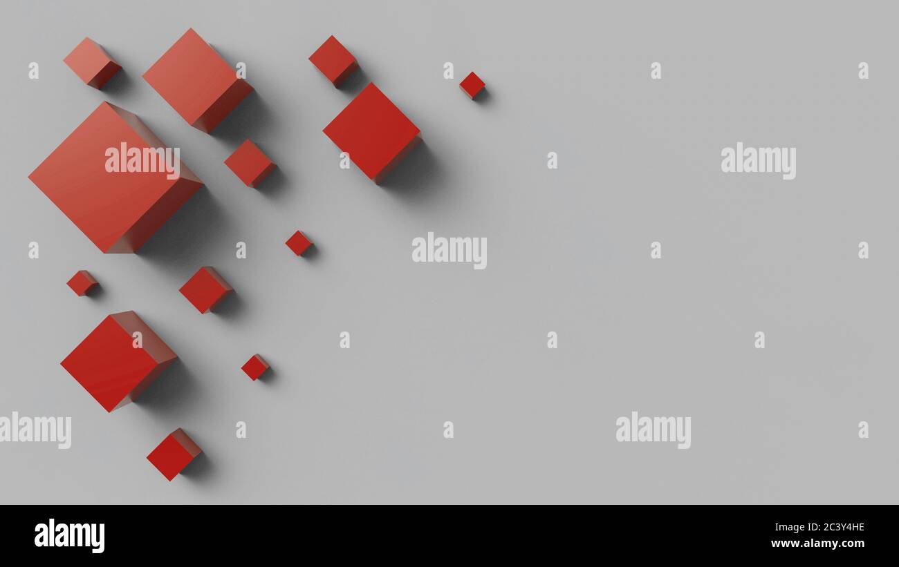 Rotes Quadrat auf Boden Boden grau Hintergrund Textur. 3d-Illustration, 3d-Rendering Stockfoto