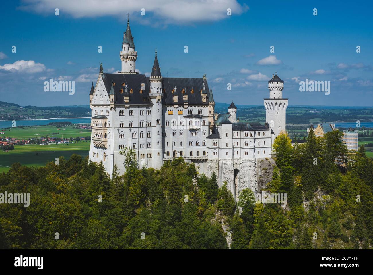 Deutschland, Schwangau, Panoramalicht auf Schloss Neuschwanstein Stockfoto