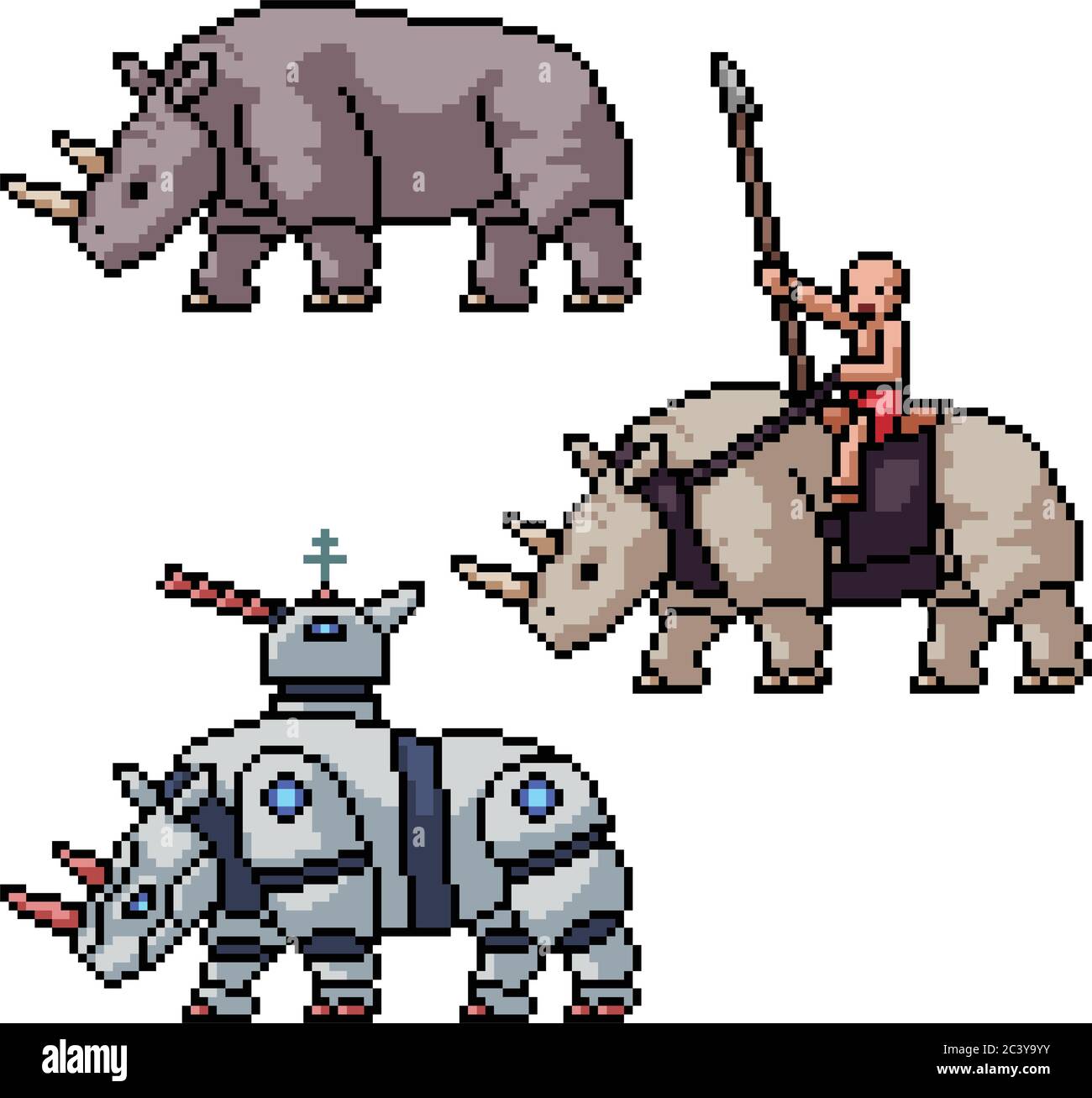 vektor Pixel Kunst isoliert Krieg Nashorn Waffen Stock Vektor