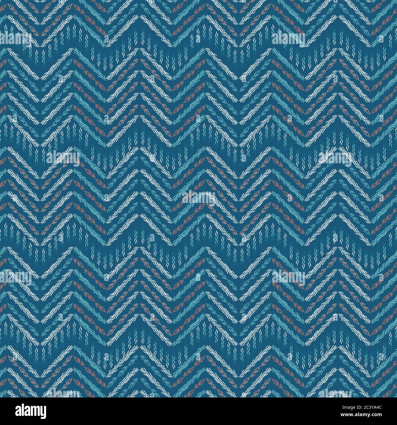 Handgezeichnete IKAT-Chevron-Muster füllen. Nahtlose Vektor Textil Hintergrund. Gewebte ethnische Markierungen in Damast Fischgrätstreifen. Boho Textil-Druck auf der ganzen Linie Stock Vektor