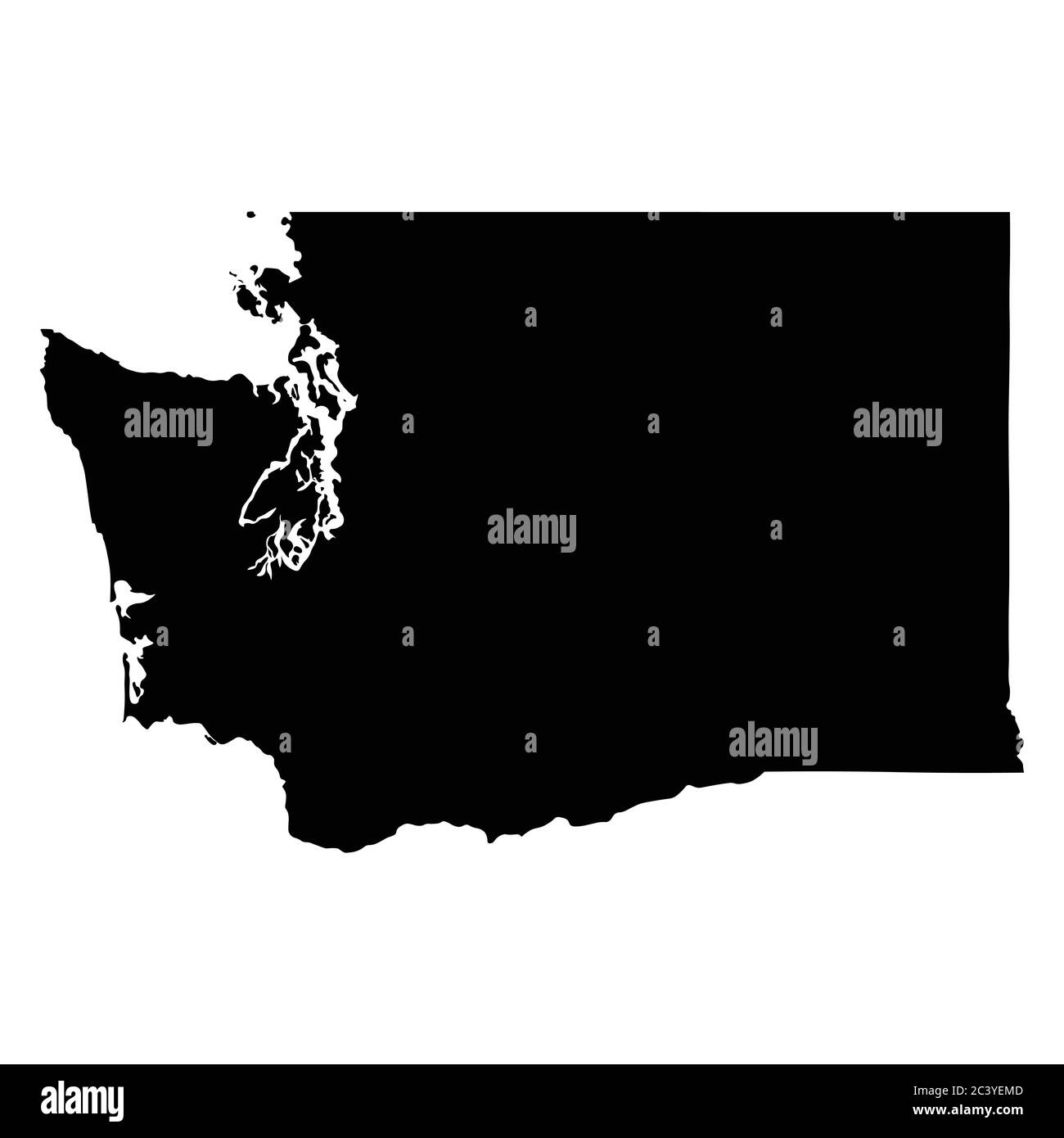 Washington WA State Map USA. Schwarze Silhouette einfarbige Karte isoliert auf weißem Hintergrund. EPS-Vektor Stock Vektor
