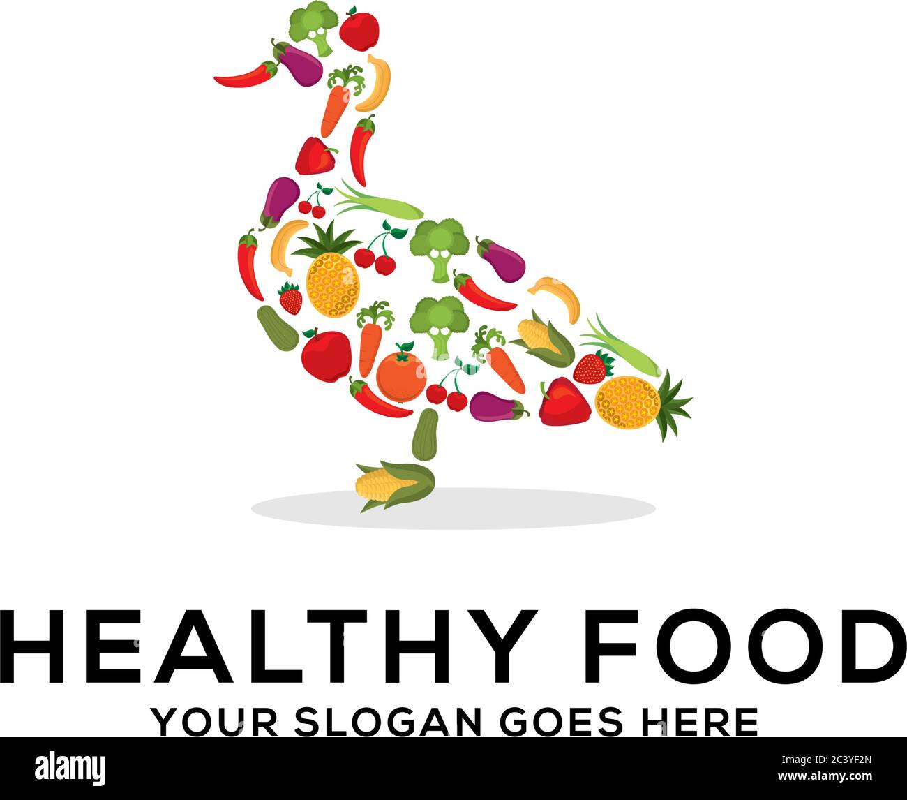 Gesunde Lebensmittel Logo Design Vektor, frisches Obst und Gemüse Zeichnung Kuh abstrakte Illustration Stock Vektor