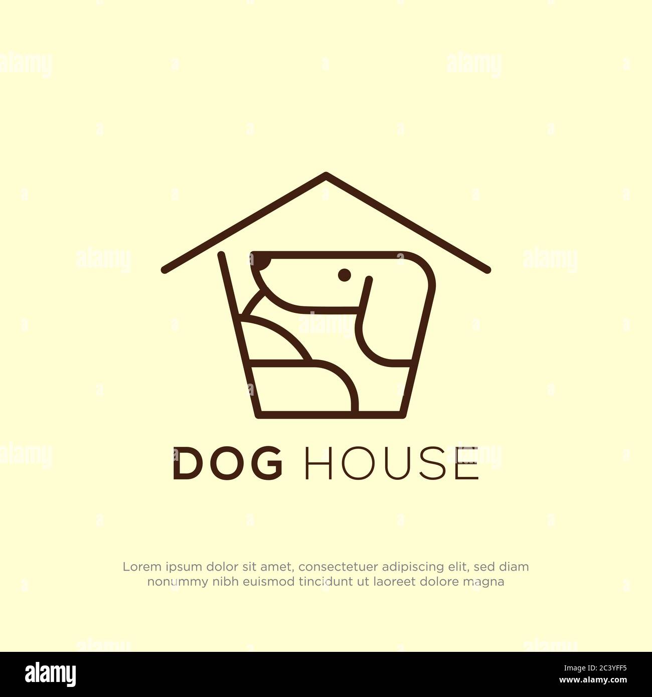 Kreative Hundehaus Logo Vektor mit Linie Art Stil, einfache PET-Shop Logo Design Inspiration Stock Vektor