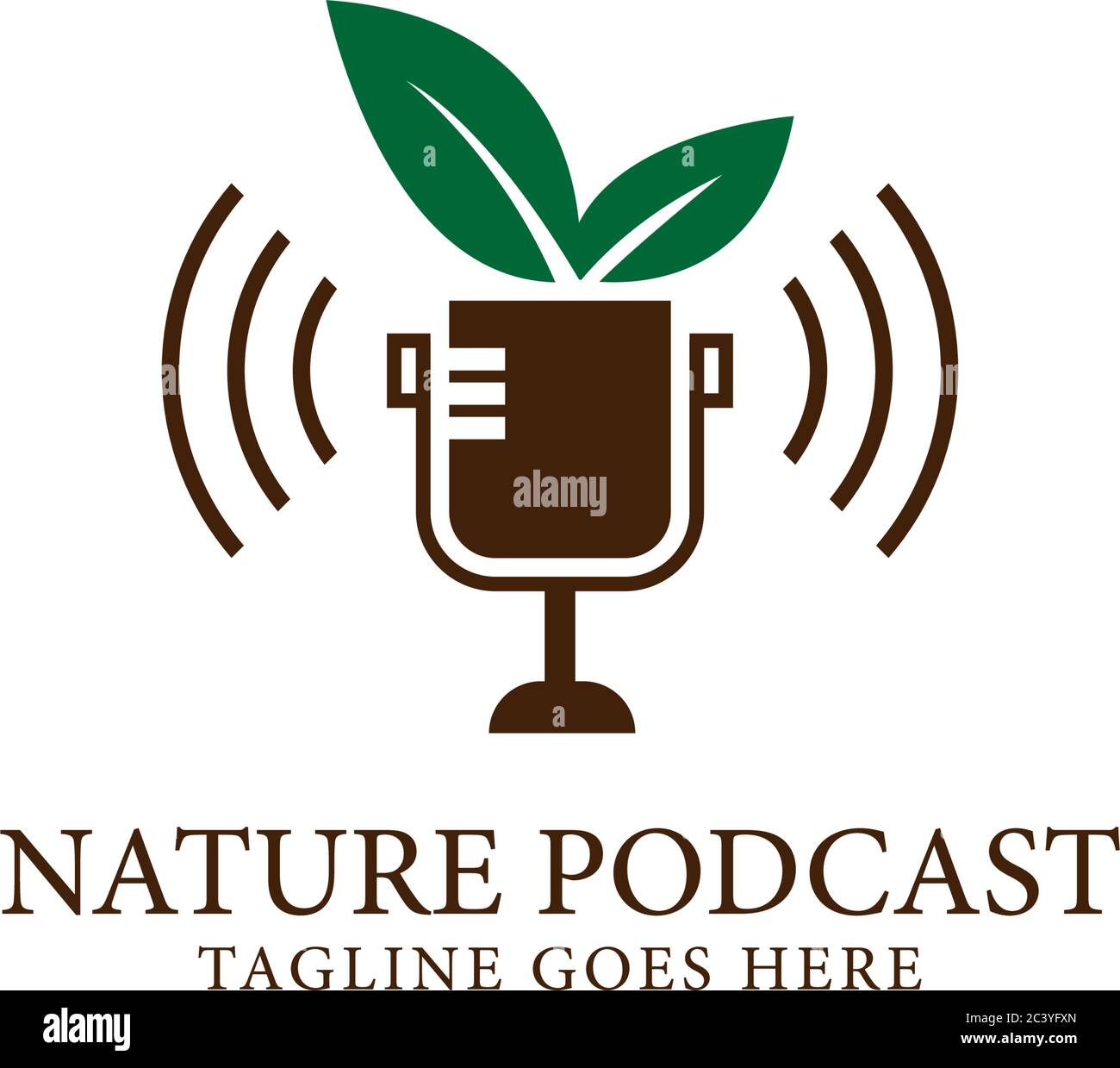 Natur Podcast mic Logo Design Vorlage, digital Outdoor Audio Logo Inspiration Stock Vektor