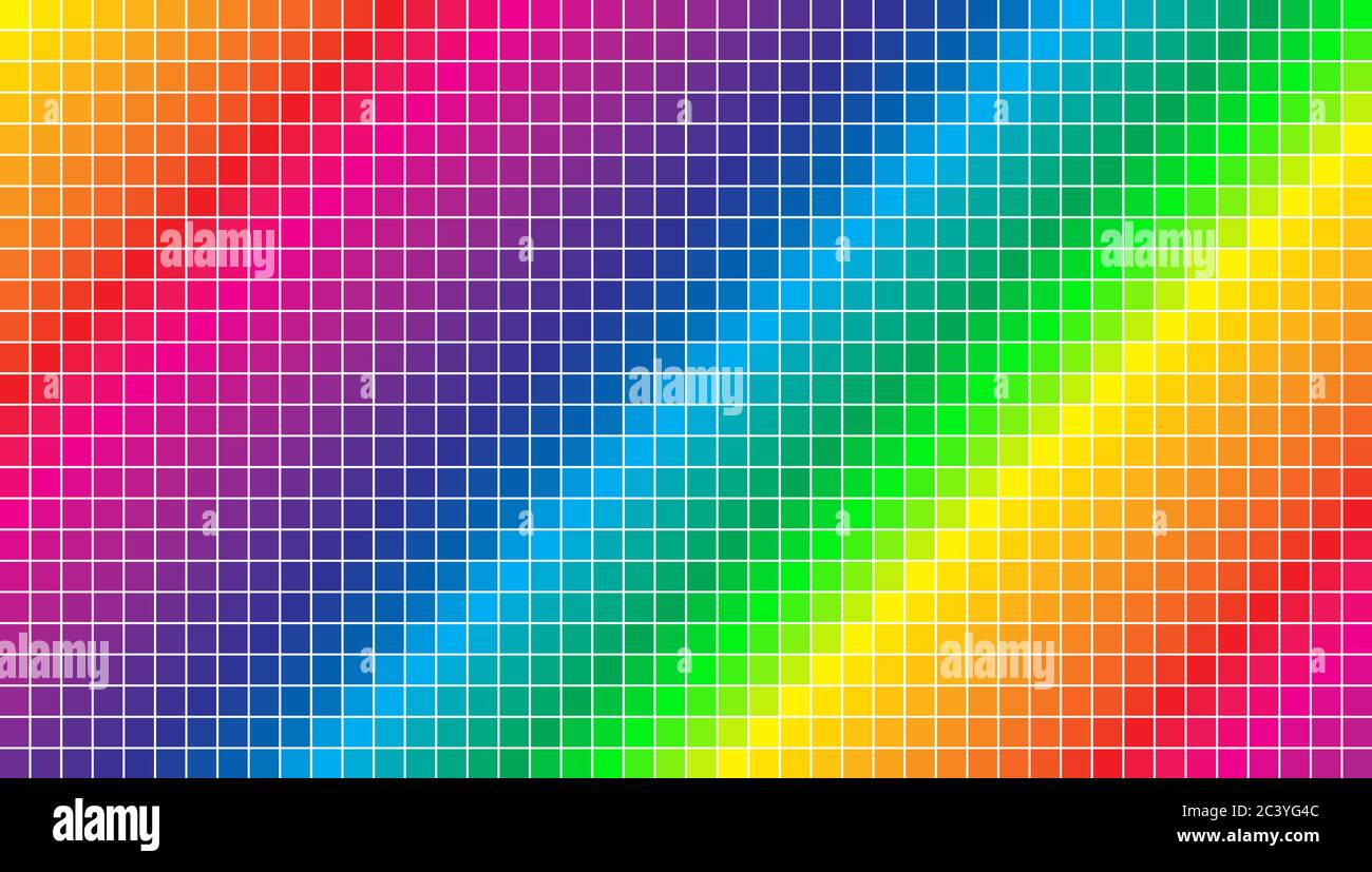 Vektorhintergrund. Vektor Illustration von Farbspektrum Quadrate und Pixel. Farbige Quadrate mit Schatten auf hellem Hintergrund Stock Vektor