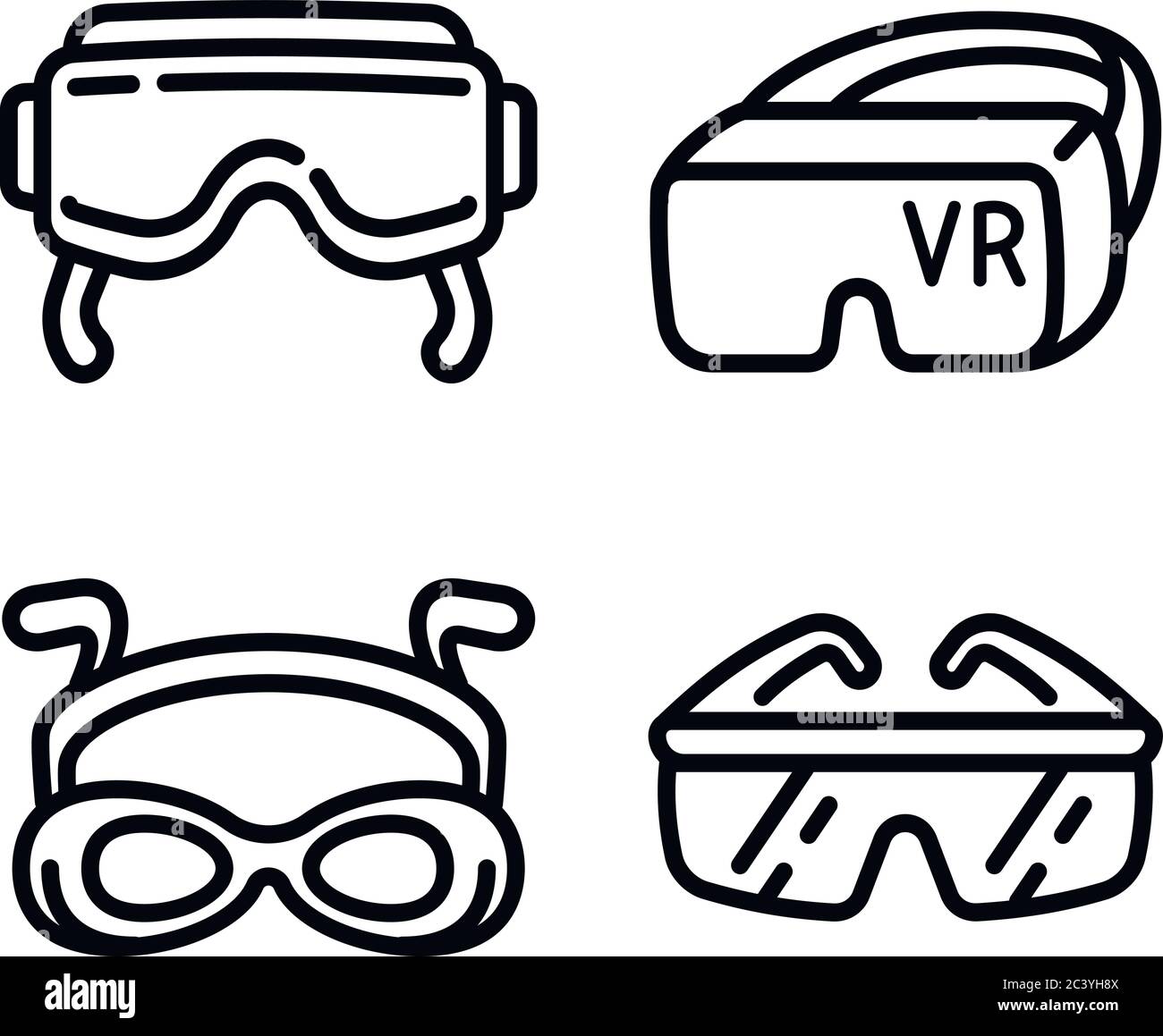 Schutzbrille Symbole gesetzt. Umrisse von Schutzbrillen Vector Icons für Web Design auf weißem Hintergrund Stock Vektor