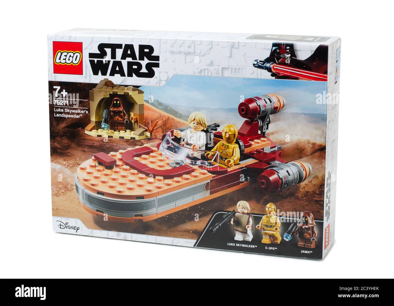 Moskau, Russland - 14. März 2020: Schachtel Lego Star Wars - Luke Skywalker's Landspeeder. Berühmte Charaktere aus Star Wars-Kino-Universum. Stockfoto