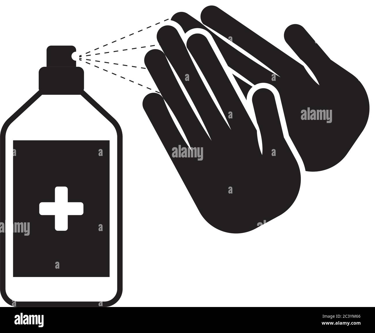 Oberflächenreinigung mit Sprühflasche Prävention covid 19 , Silhouette Stil Symbol Vektor Illustration Design Stock Vektor