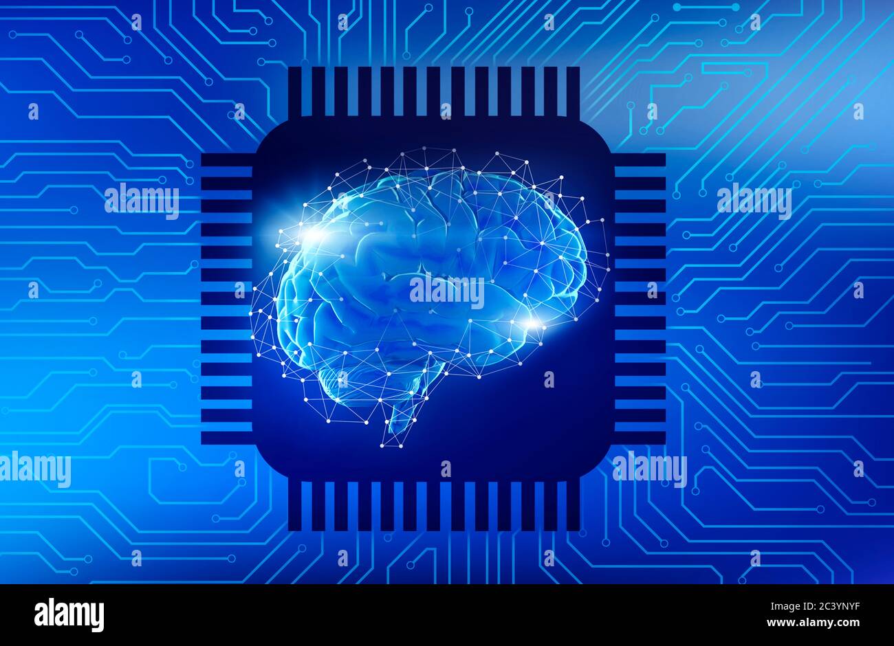 Konzept Der Künstlichen Intelligenz. Kreative Illustration Des Digitalen Gehirns Mit Elektronischen Polygonkontakten Stockfoto