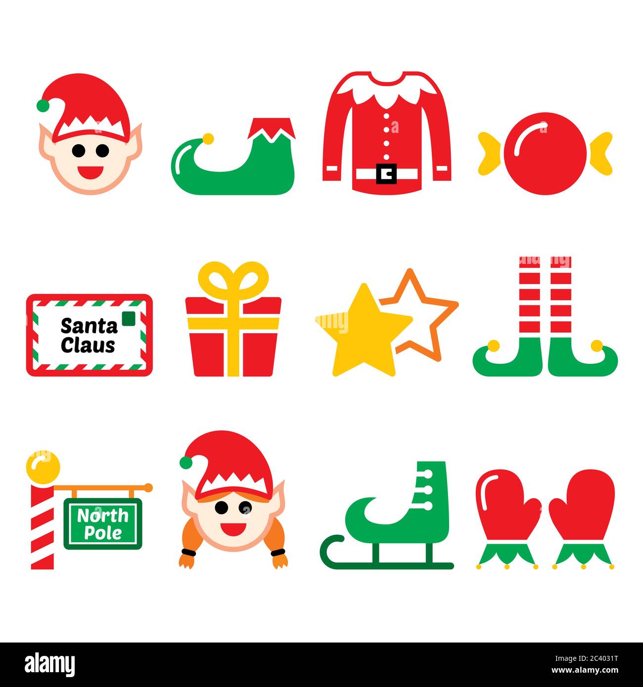 Elf, Weihnachten Vektor-Icons Set - Nordpol, Santa's Little Helpers Design Stock Vektor