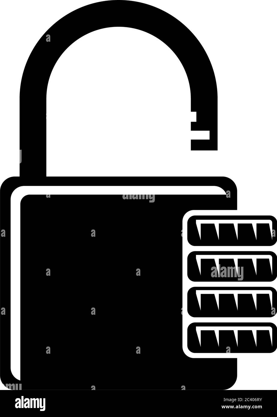 Kombiniertes Vorhängeschloss, Kennwortcode-Schloss. Abbildung des Symbols für flache Vektorgrafik. Einfaches schwarzes Symbol auf weißem Hintergrund. Kombinationsschloss, Kennwortschloss si Stock Vektor