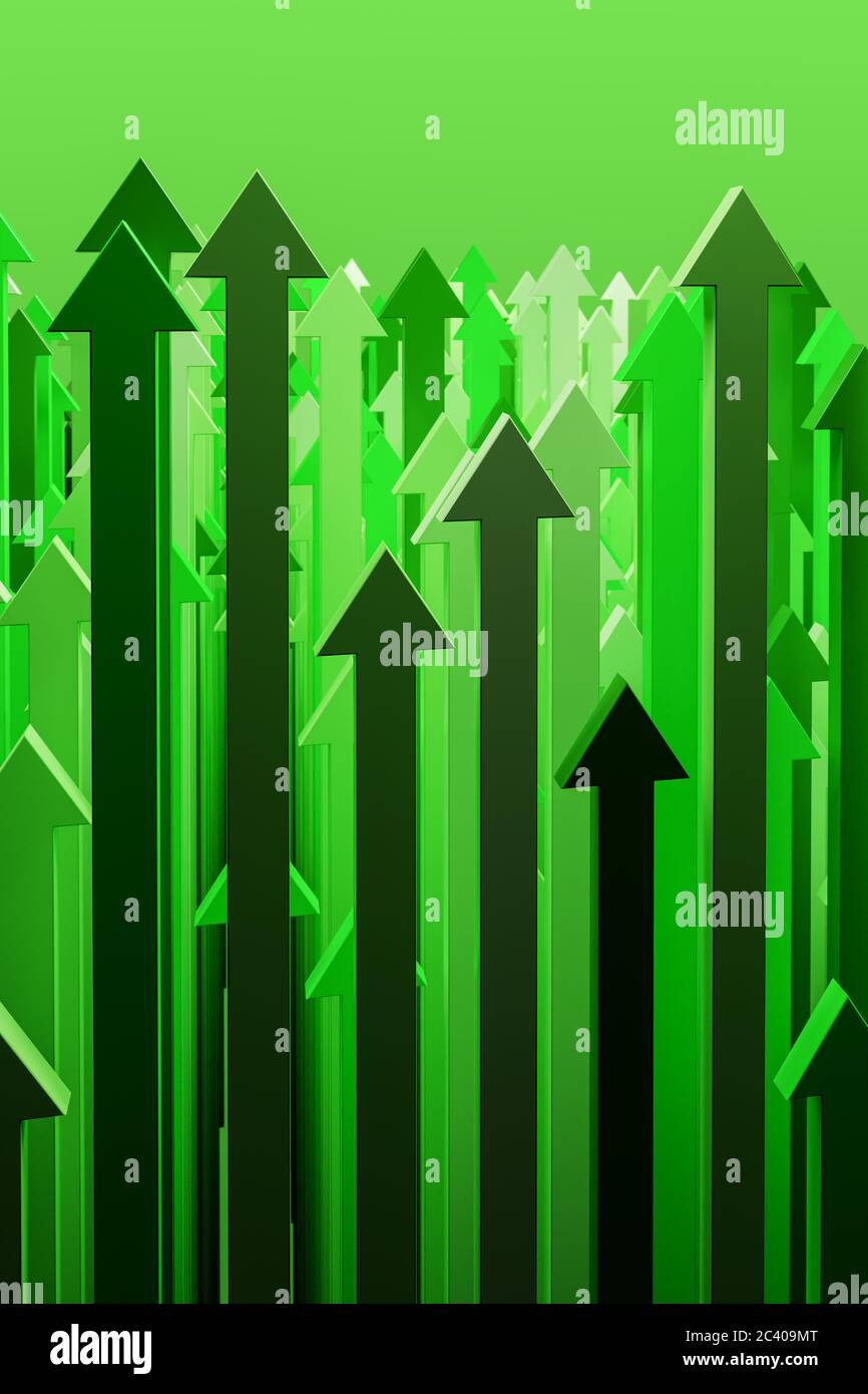 3d-Rendering: Grüne Pfeile nach oben. Konzept für Erfolg Führung Vermögenswachstum Stockfoto
