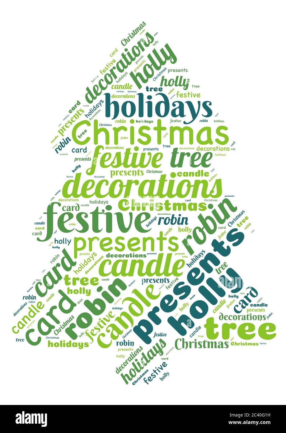 Wortwolke mit Wörtern in einer Baumform, die Weihnachten darstellen Stock Vektor