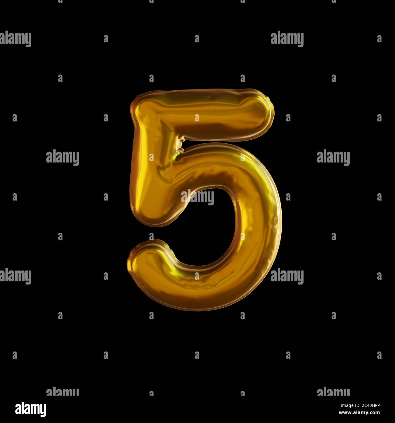 Golden Balloon Nummer 5, realistische 3D-Darstellung auf schwarzem Hintergrund Stockfoto