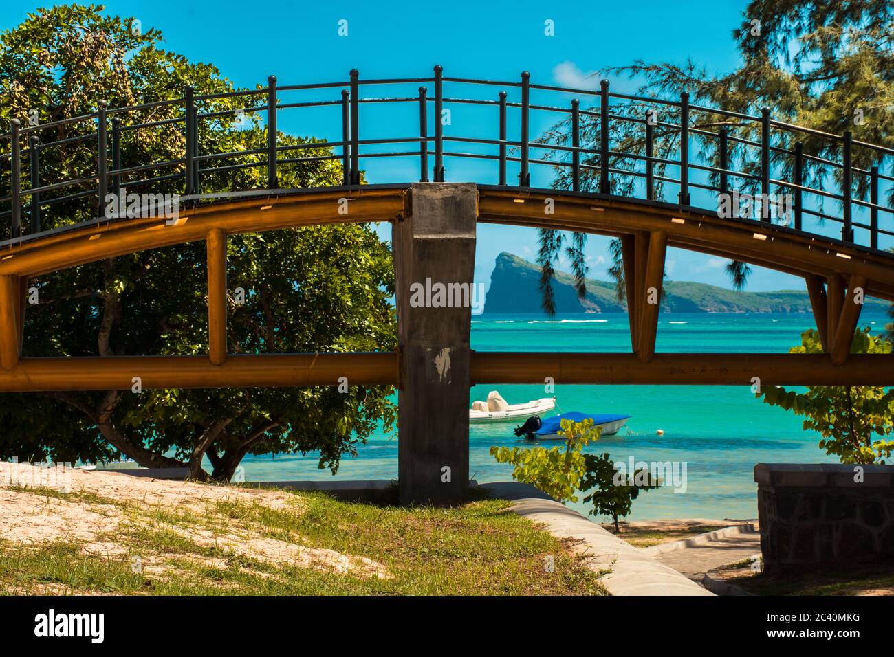 BAIN BOEUF Mauriutius. Schöner Strand im Norden von Mauritius. Coin de Mire, weißer Strand unter Palmen. Stockfoto