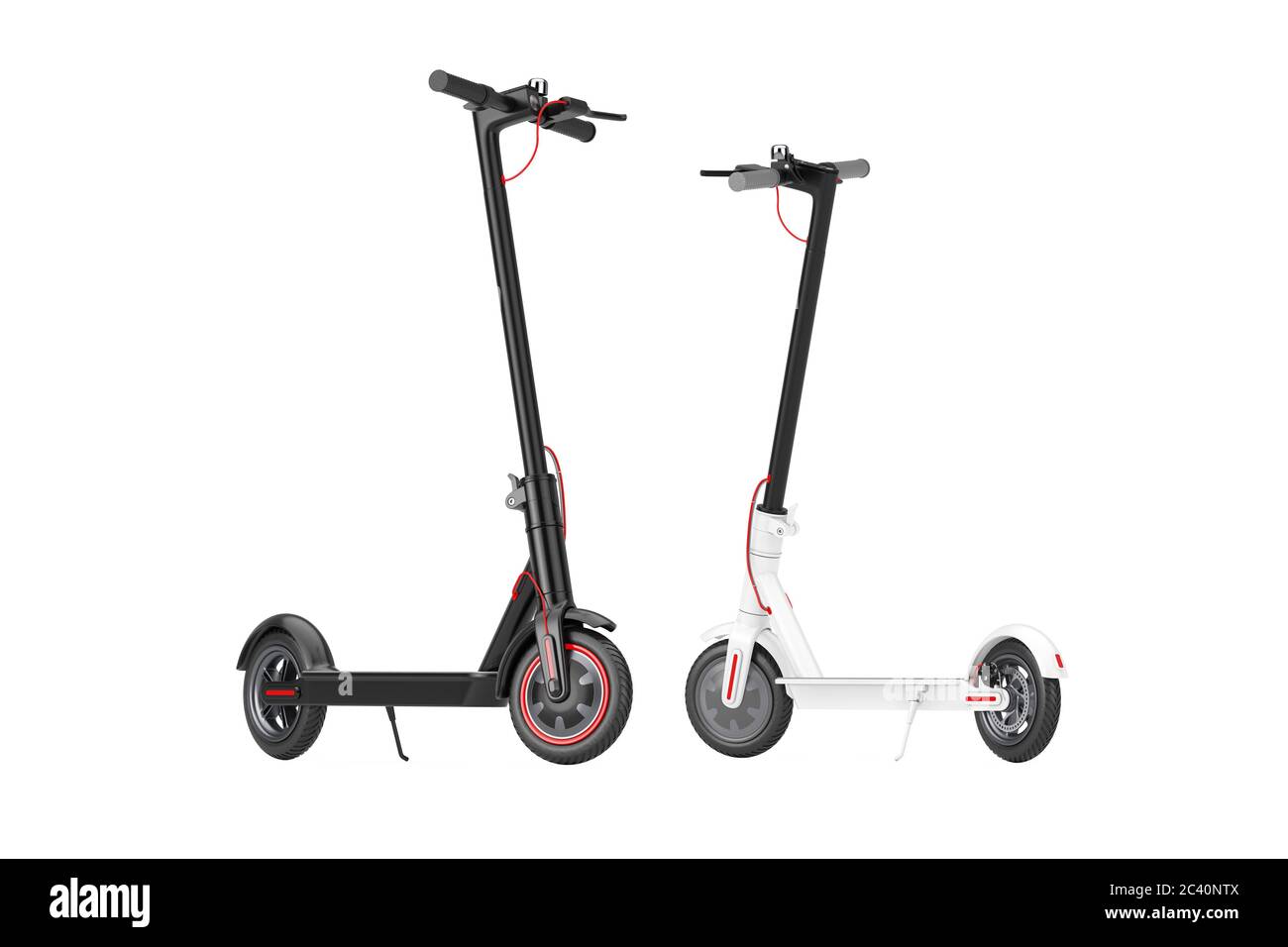 Schwarz und Weiß Moderne Eco Electric Kick Scooter auf weißem Hintergrund. 3d-Rendering Stockfoto