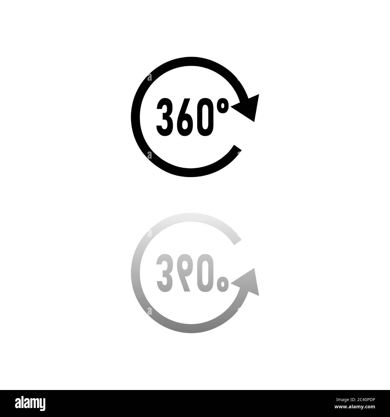Winkel 360 Grad. Schwarzes Symbol auf weißem Hintergrund. Einfache Illustration. Symbol Für Flachen Vektor. Spiegelungsschatten. Kann in Logo, Web, mobile verwendet werden Stock Vektor