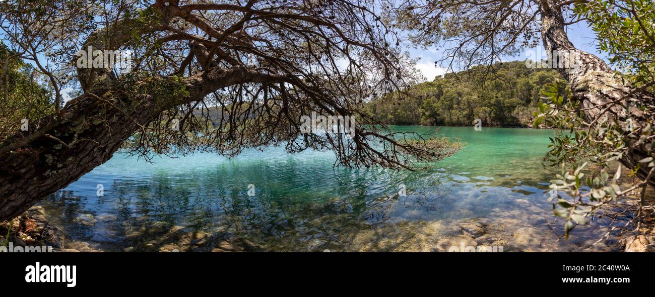 Panoramablick auf den Veliko Jezero See auf der Insel Mljet, Kroatien Stockfoto