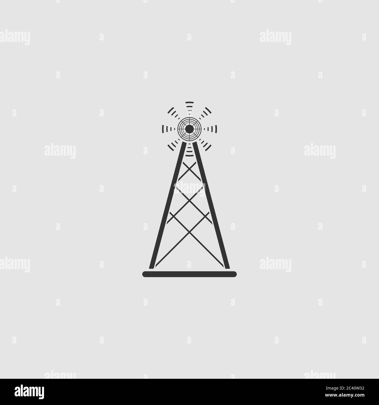 Symbol für Funkturm-Antenne flach. Schwarzes Piktogramm auf grauem Hintergrund. Vektorgrafik Symbol Stock Vektor