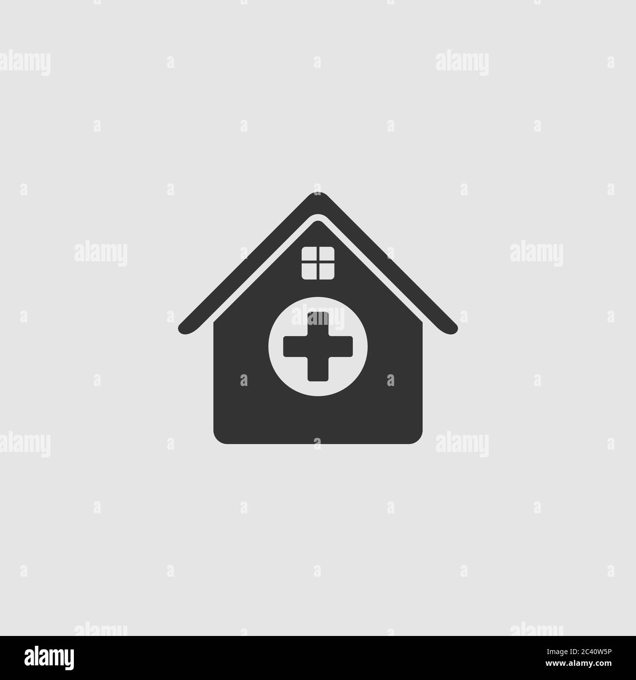 Krankenhaus-Symbol flach. Schwarzes Piktogramm auf grauem Hintergrund. Vektorgrafik Symbol Stock Vektor