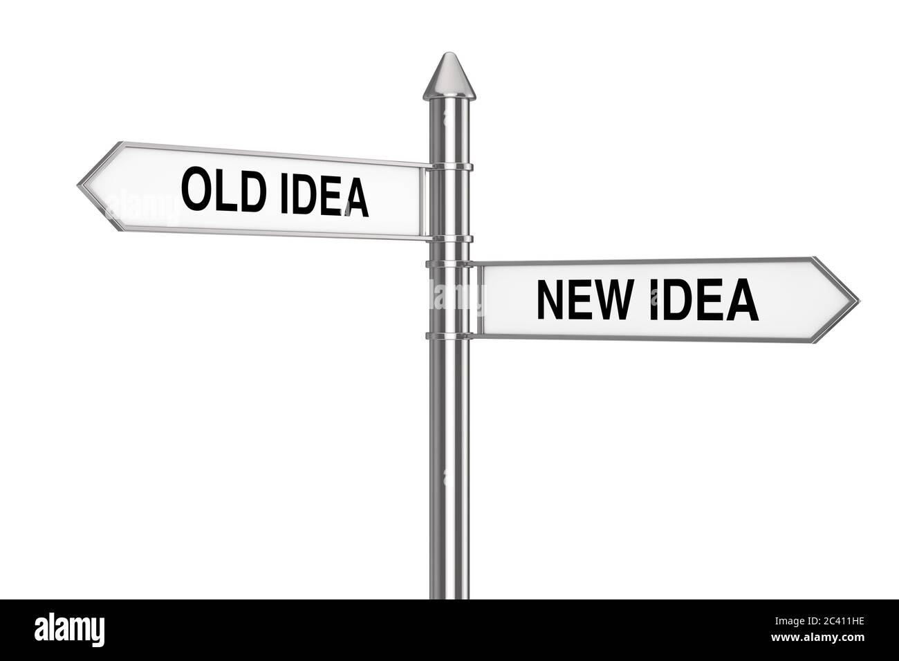 Alte und Neue Idee Richtung Pfeile Road Sign auf weißem Hintergrund. 3d-Rendering Stockfoto