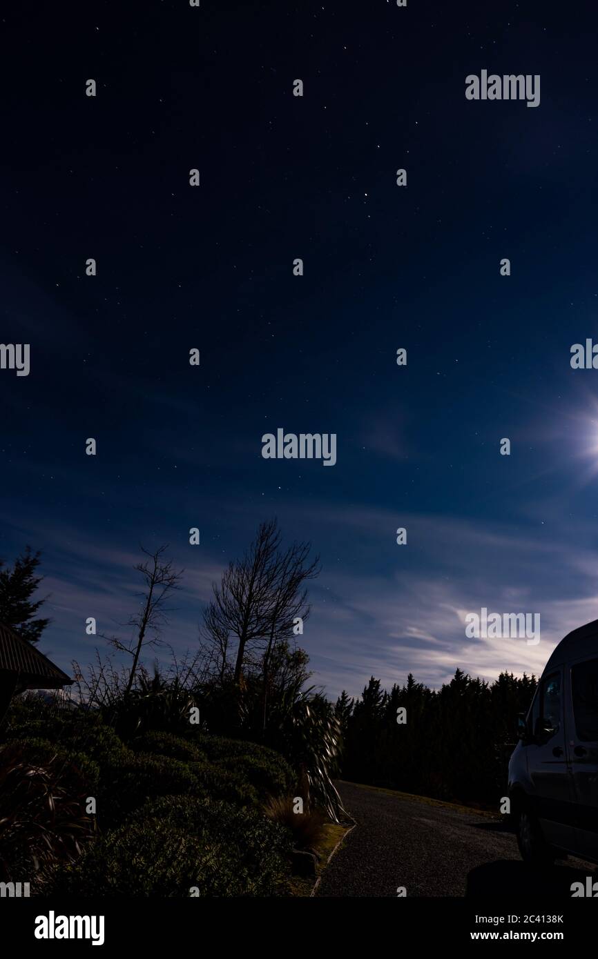 Sternennacht mit Milchstraße im Aoraki National Park, Südinsel, Neuseeland Stockfoto