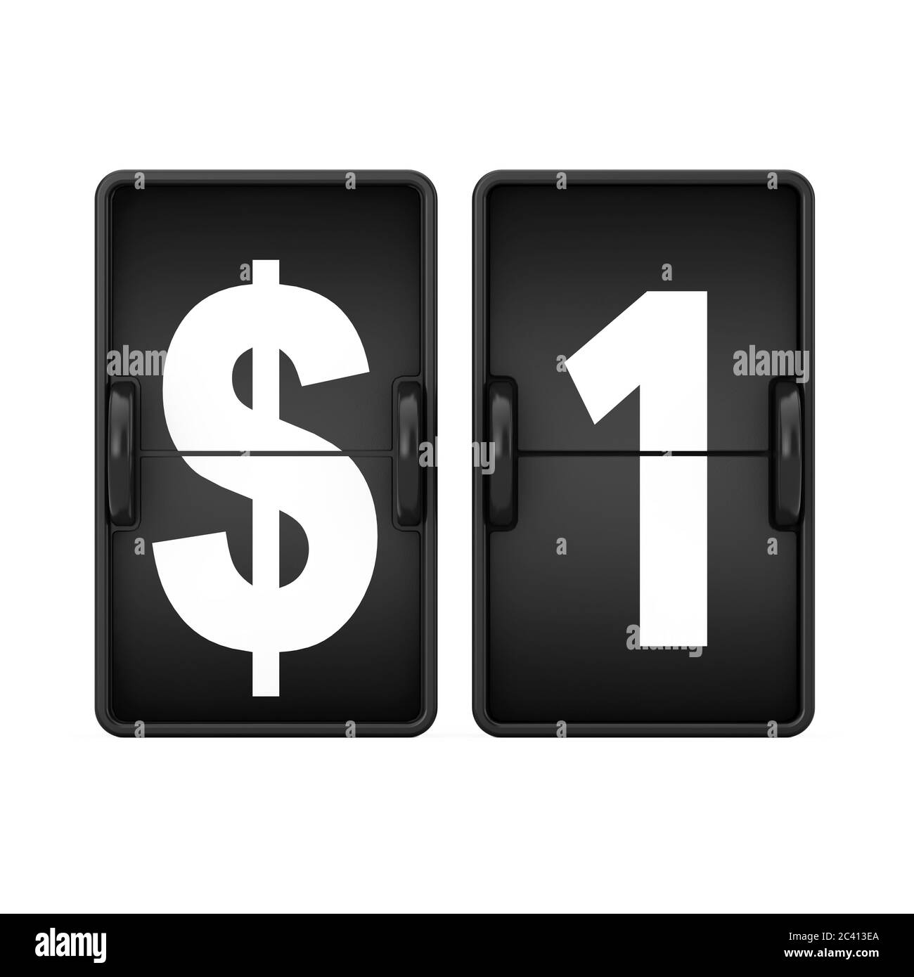 1 € Schild als Flip Countdown Mechanical Airport Board auf weißem Hintergrund. 3d-Rendering Stockfoto