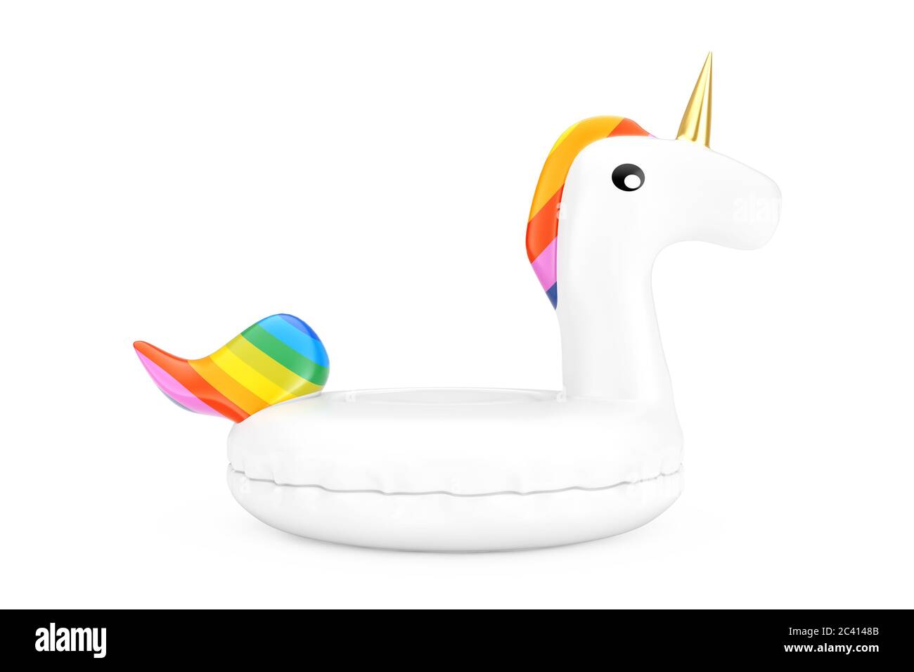 Lustige Aufblasbare Einhorn Ring für Sommer Pool auf weißem Hintergrund. 3d-Rendering Stockfoto