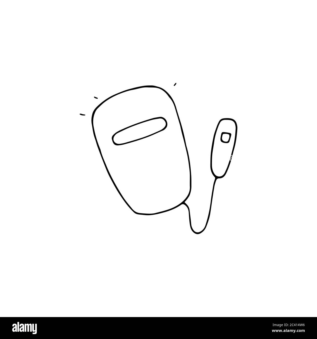 LED-Maske für die Hautpflege. Beauty-Gerät für den Heimgebrauch. Kosmetologie-Tool. Lineare Vektordarstellung „Doodle“. Stock Vektor