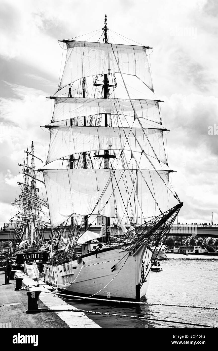 ROUEN, FRANKREICH - JUNI CIRCA, 2019. Armada Ausstellung in Rouen, internationales Treffen. Segelboot Le Marite drei Mast Schoner in der Normandie auf der Stockfoto