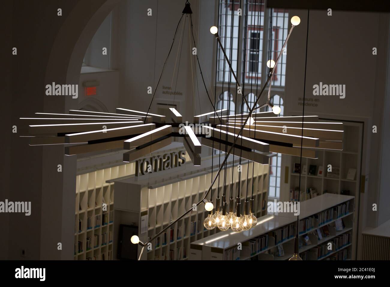 Leichte Details in der Bibliothek Maison de la littérature Quebec City Stockfoto