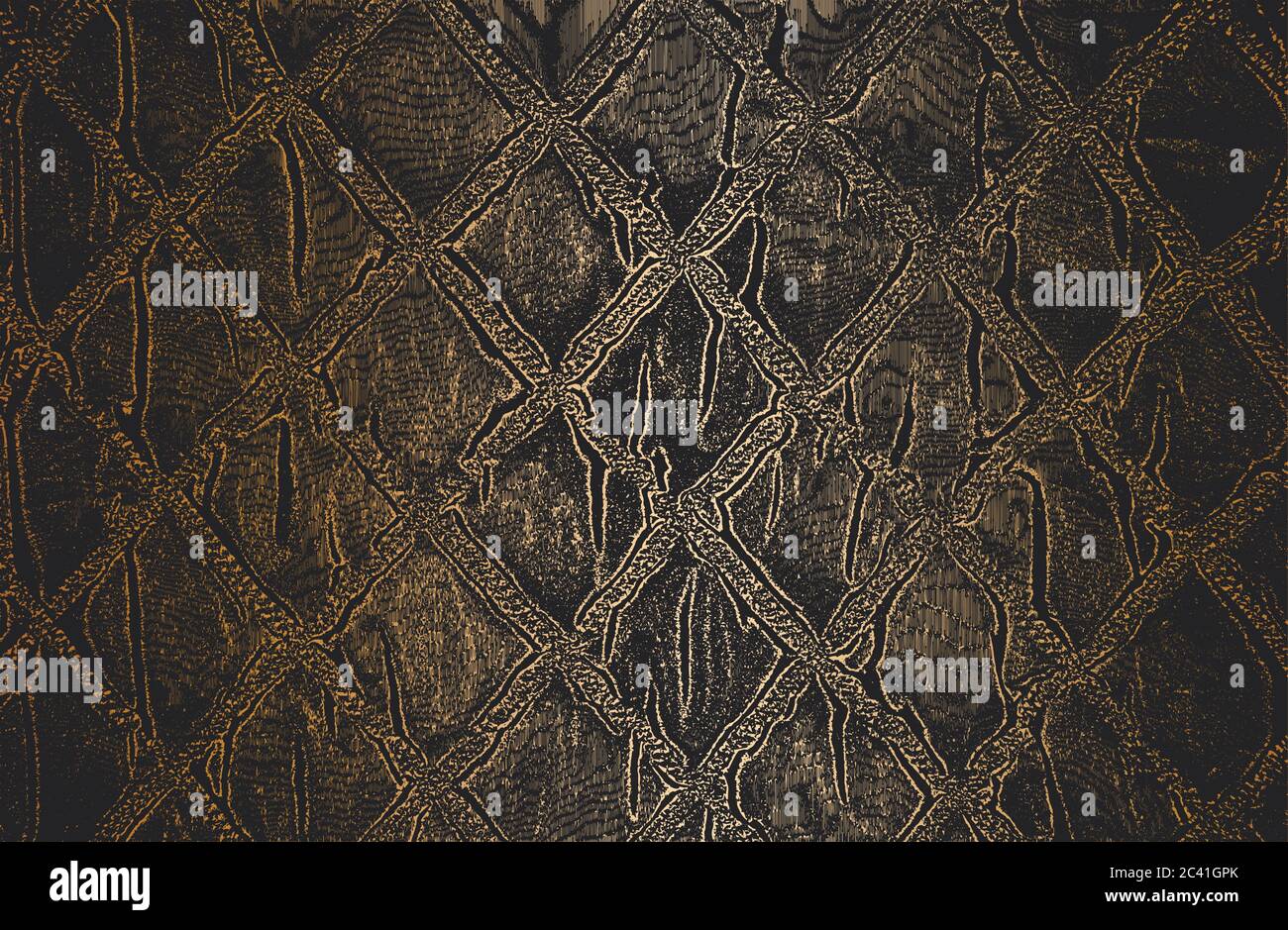 Verquerte Überzug-Textur aus goldenem Stoff. Textil mit östlichen floralen Ornamenten, Blättern und Blumen. Grunge Hintergrund. Abstrakter Halbton Vektor ill Stock Vektor