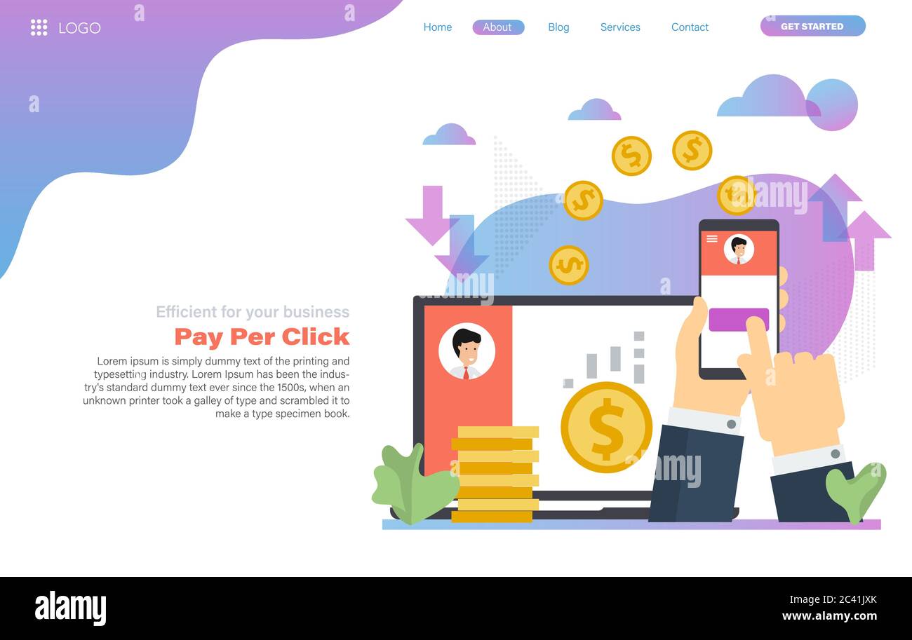 Vektor Web-Header-Vorlage von Finanzen Pay per Click Business-Konzept Stock Vektor