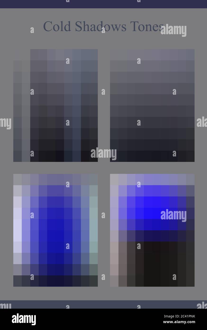 Kalte dunkelblaue Schattierungen Farbpalette Vektor Illustration Set. Leitfaden für die Technologiepalette. Trendige Mode Farbmuster für Innenarchitektur, ma Stock Vektor