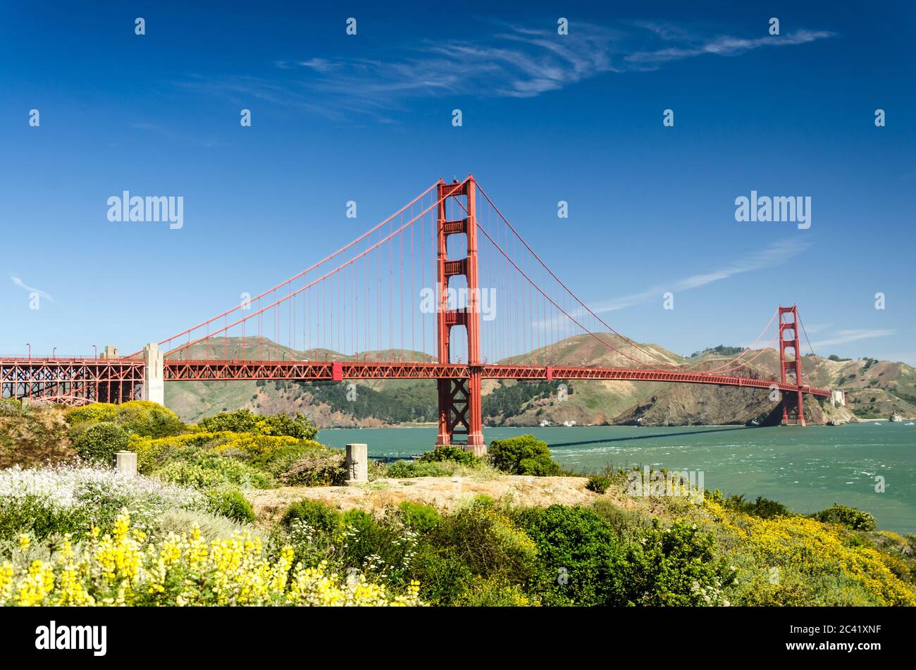 Golden Gate Bridge in San Francisco mit schönem Park im Vordergrund Stockfoto