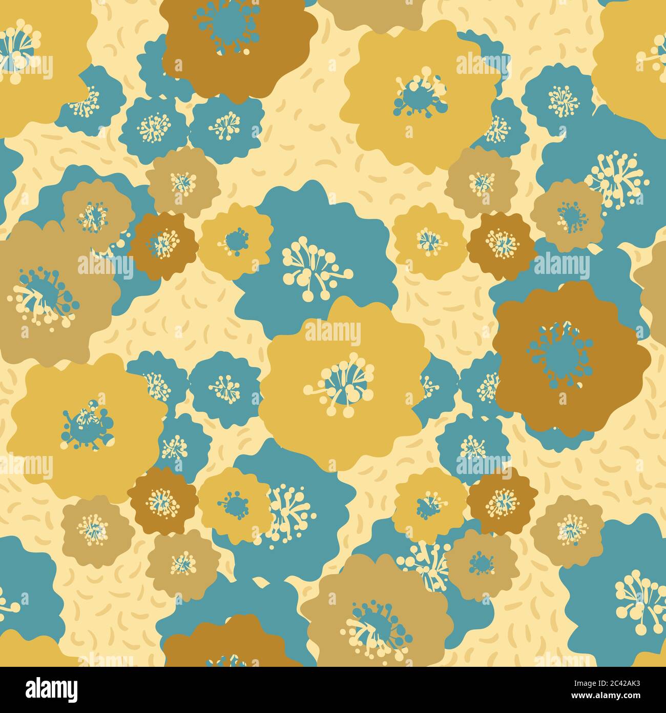 goldene und blaue Blume nahtlose Vektor-Muster Stock Vektor